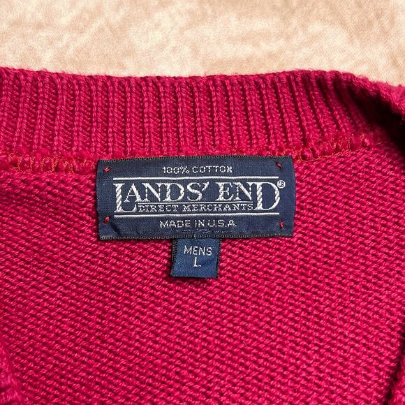Vintage 90s Lands' End Direct Merchants Red Argyle Diamond Knit Sweater Retro - Picture 4 of 6